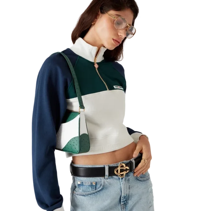 Sweat-shirt court à fermeture éclair quart de longueur et empiècements colorés Sweat-shirt court à fermeture éclair quart de longueur et empiècements colorés