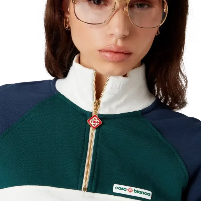 Sweat-shirt court à fermeture éclair quart de longueur et empiècements colorés Sweat-shirt court à fermeture éclair quart de longueur et empiècements colorés