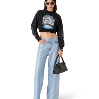 Sweat-shirt court orné de cristaux La Pramonition