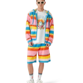Sweat-shirt oversize à capuche en rayures duveteuses