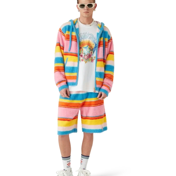 Sweat-shirt oversize à capuche en rayures duveteuses Sweat-shirt oversize à capuche en rayures duveteuses