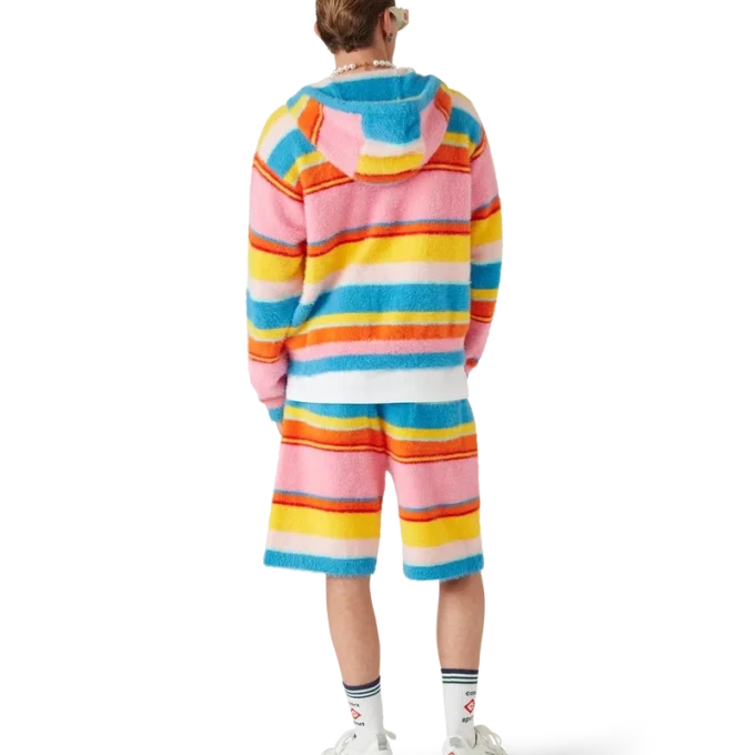 Sweat-shirt oversize à capuche en rayures duveteuses Sweat-shirt oversize à capuche en rayures duveteuses
