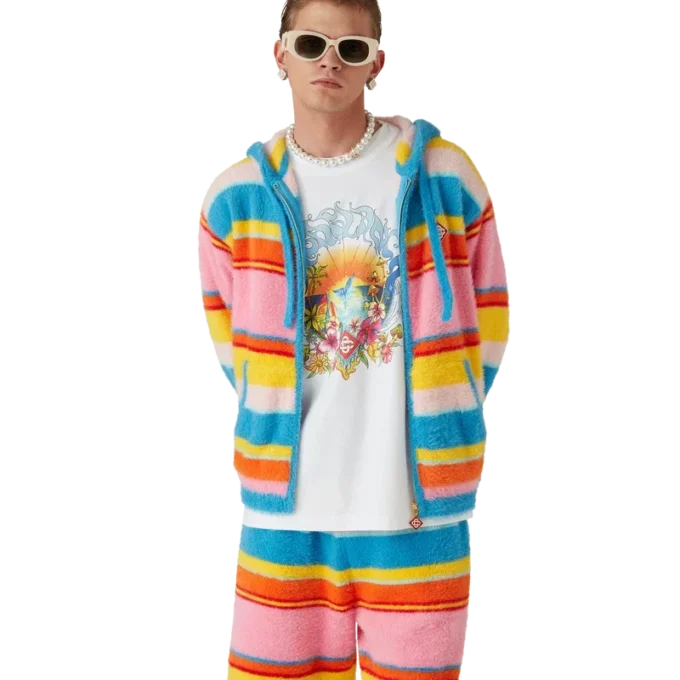 Sweat-shirt oversize à capuche en rayures duveteuses Sweat-shirt oversize à capuche en rayures duveteuses