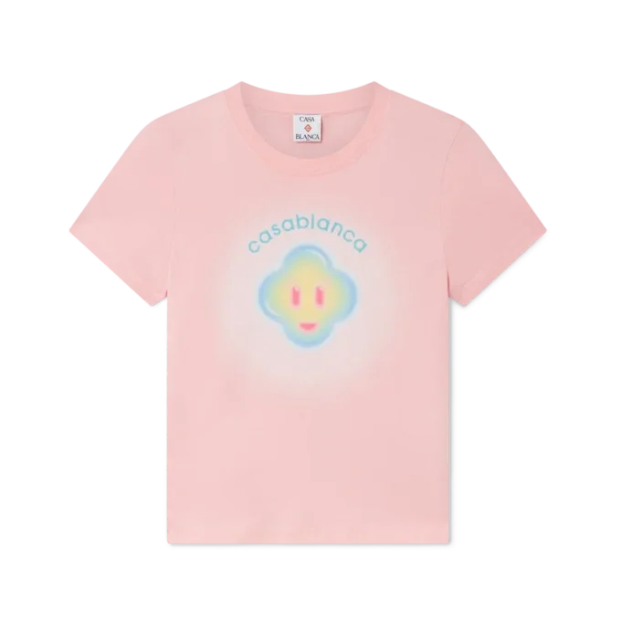 T-shirt ajusté à manches courtes avec smiley à l&rsquo;aérographe