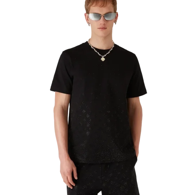 T-shirt à manches courtes avec logo Monogram en cristaux T-shirt à manches courtes avec logo Monogram en cristaux