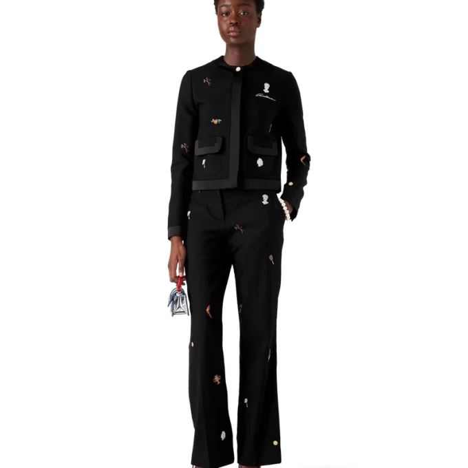 Veste ajustée en laine à motif brodé