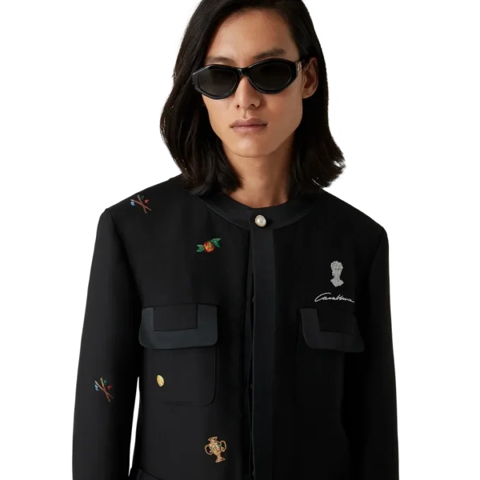 Veste ajustée en laine à motif brodé