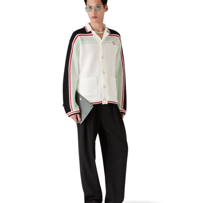 Veste-chemise en coton crocheté style tennis