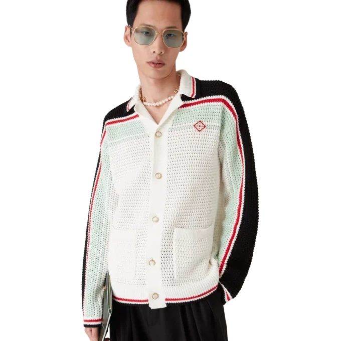 Veste-chemise en coton crocheté style tennis