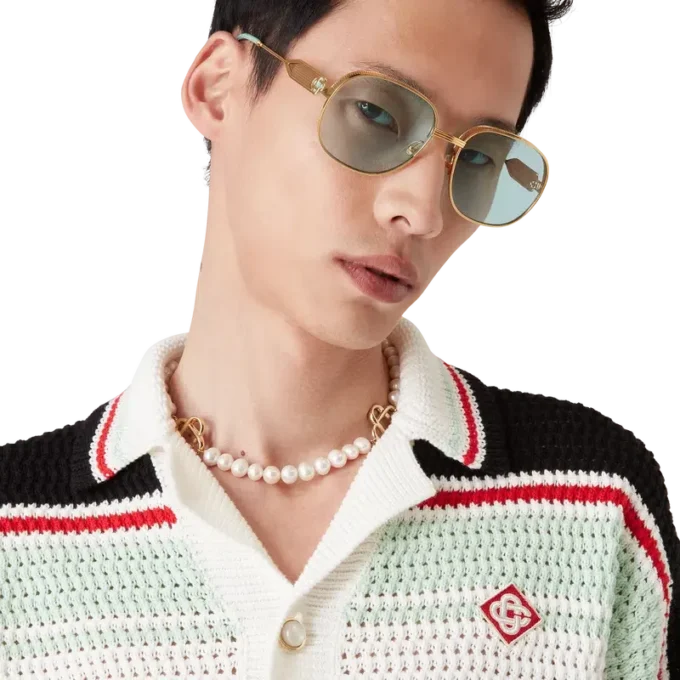 Veste-chemise en coton crocheté style tennis