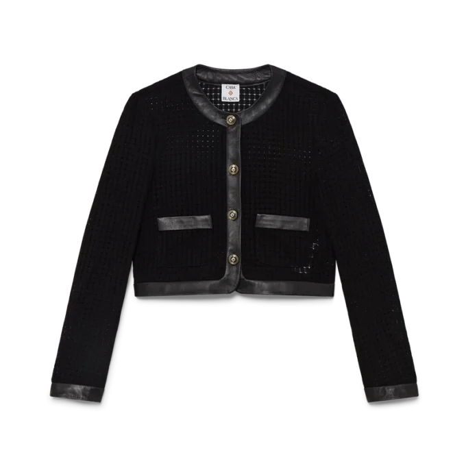 Veste courte ajustée à mailles ouvertes Veste courte ajustée à mailles ouvertes