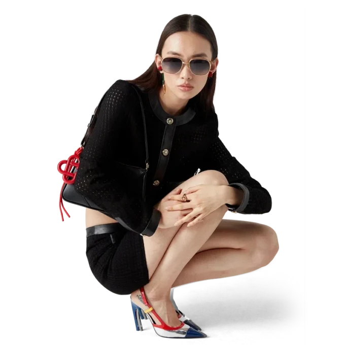 Veste courte ajustée à mailles ouvertes Veste courte ajustée à mailles ouvertes