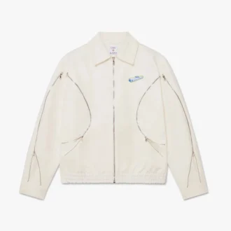 Veste en coton drill blanche à fermeture éclair