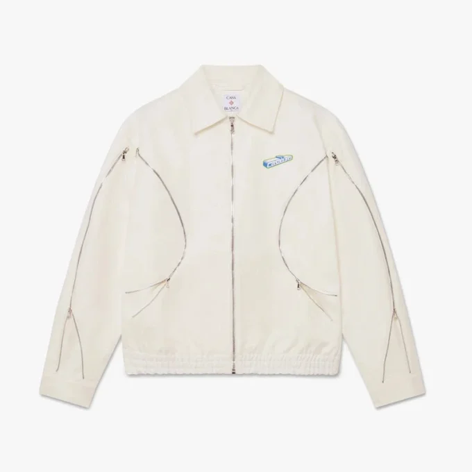 Veste en coton drill blanche à fermeture éclair Veste en coton drill blanche à fermeture éclair