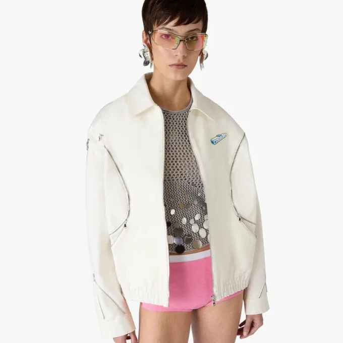 Veste en coton drill blanche à fermeture éclair Veste en coton drill blanche à fermeture éclair