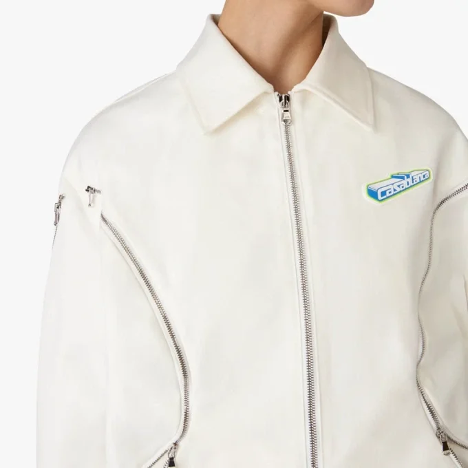 Veste en coton drill blanche à fermeture éclair Veste en coton drill blanche à fermeture éclair