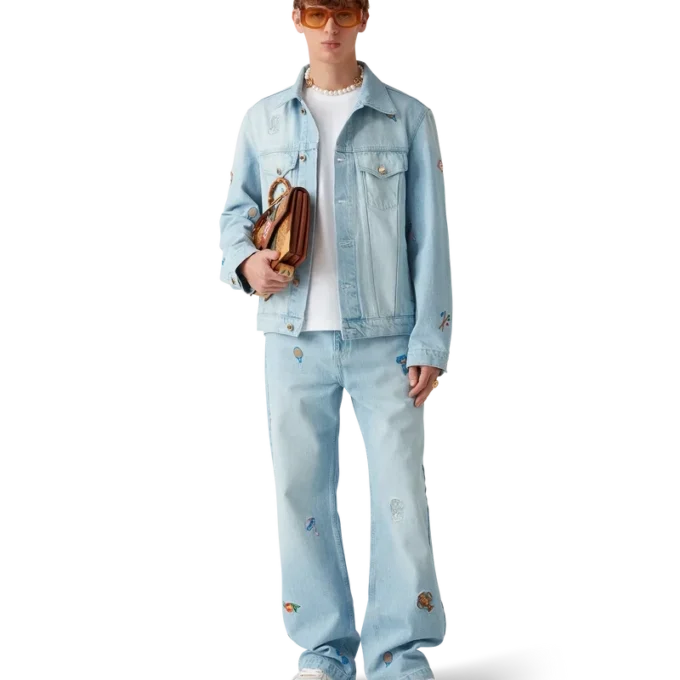Veste en denim à motif brodé Veste en denim à motif brodé