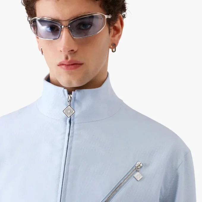 Veste zippée en jacquard bleu pâle